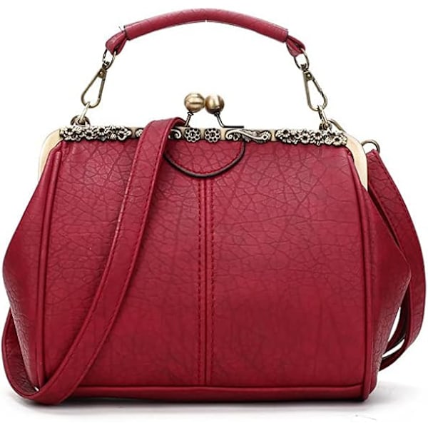XJ-Retro Ihålig Handväska för Kvinnor Läder Axelremsväska Kväll Kuvertväska Kyss Lås Stängning Crossbody Väska Handväska