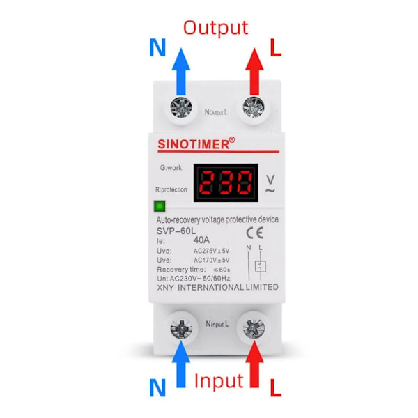 Grossist 230V AC 40A LED-display Din-skena Automatisk återställning Över- och underspänningsrelä Skyddsanordning Överspänningsskydd Grossist