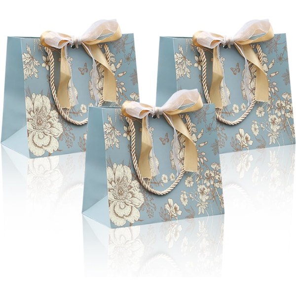 3 st Presentpåsar med Rosett, Papperspåsar med Handtag, Födelsedagspresentpåsar, Presentpåsar, för Present, Födelsedag, Fest, Bröllop (25 * 12 * 20 cm)