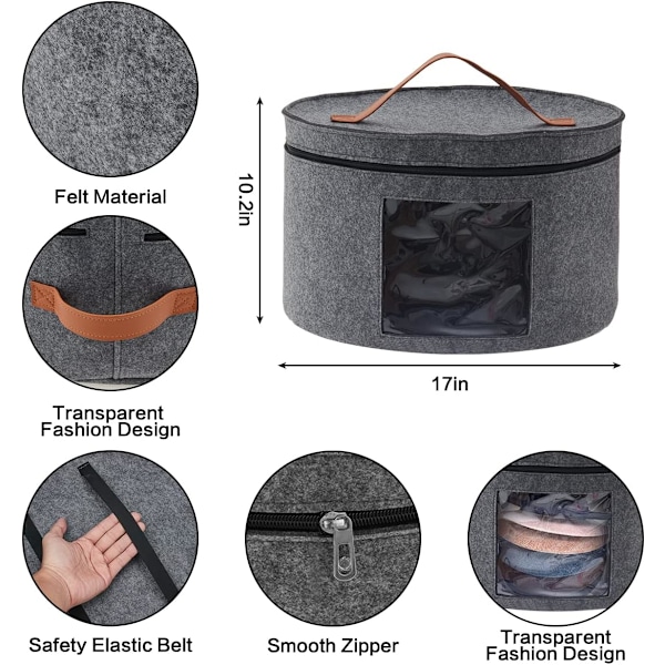 XJ-Hattförvaringslåda med lock, 43 cm diameter Pop Up Hattlådor för kvinnor män förvaring
