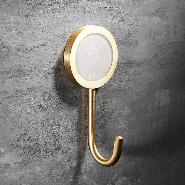 Decorative Solid Brass Wall Hook, Self-Adhesive Wall Hanger Without Drilling, Glossy Gold Fancy Hook (White - 2-pack)