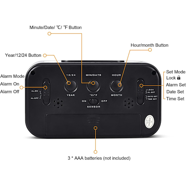 XJ-Vækkeur 4,3\" LED-display, digitalt vækkeur med batteridrift, snooze, let at bruge