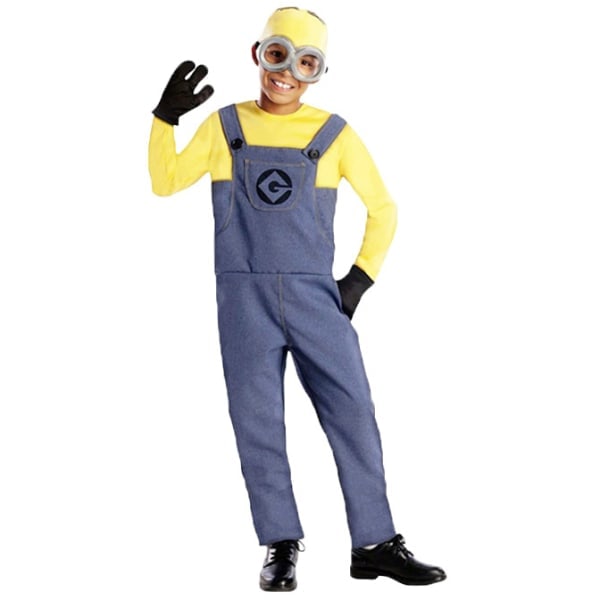 Bob Minion-kostym för barn, pojke och flicka, med jumpsuit, skyddsglasögon och hatt Boy S