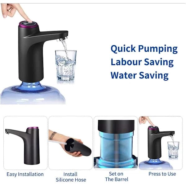 Elektrisk vattenpump, USB-laddning, automatisk vattendispenser för universal 3-5 gallonflaskor