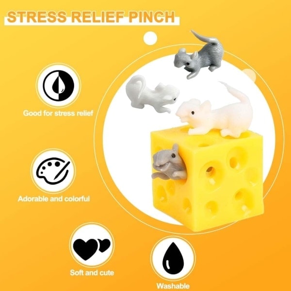 3-pak Klemme Ost Fidget Legetøj Gummi Simuleret Ost Stress Angst Sensorisk