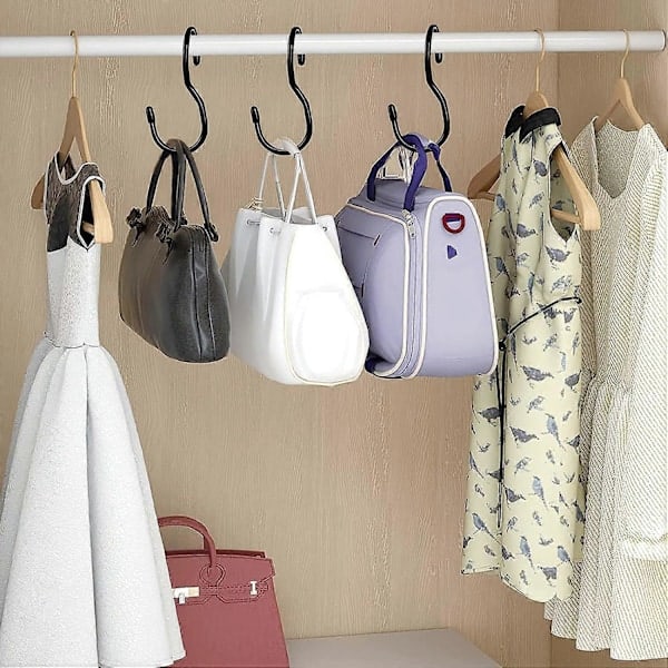 12-pak Väskekroge til garderobe, unikt snoet design Taskekroge, store garderobestangskroge til ophængning af tasker, håndtasker, bælter, tørklæder...