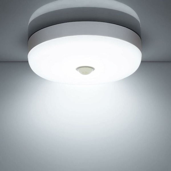 Wireless Ceiling Light with Dusk Sensor, Rechargeable Battery-Powered Motion Sensor Light for Garage, Easy Installation 6500K Daylight
