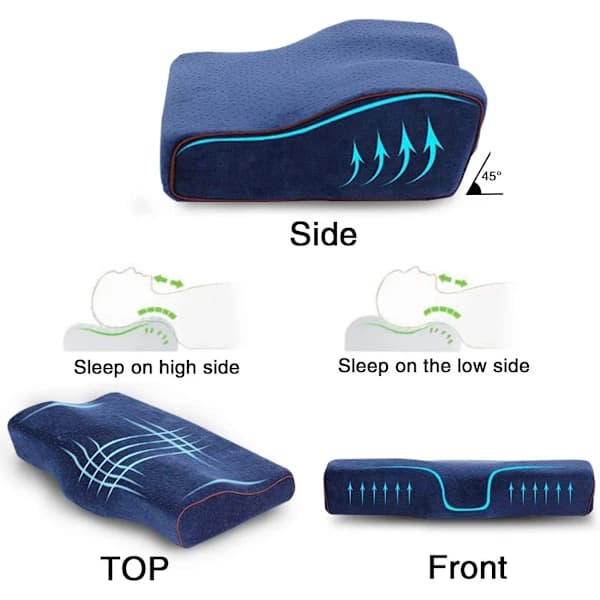 Ergonomic Memory Foam Pillow - Hypoallergenic Breathable Removable and Washable Neck Support - Grey