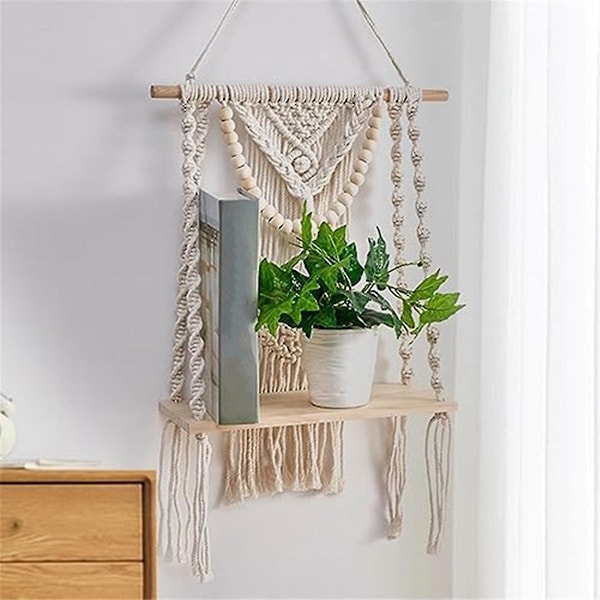 XJ-Makrame Vegghylle Veggdekorasjon For Soverom Vevd Tau Makrame Veggkunst Som Boho Baderomshylle