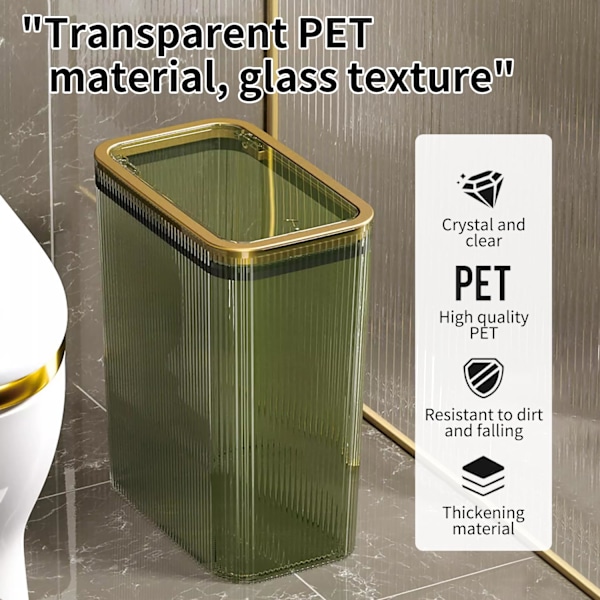 XJ-Transparent Soptunna, Badrumssoptunnor med Lock, 10 Liter Soptunna för Sovrum, Kontor, Smal Soptunna i Plast med Trycklock, 10L