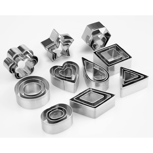 XJ-Mini Pepparkaksformar Set - 30 st Hjärta Stjärna Blomma Rund Kvadrat Hexagon Oval Diamant Former Pepparkaksformar, Polymerlera