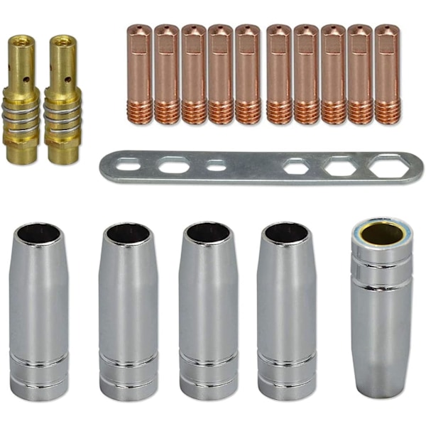 XJ-MB15 15AK 0,8 mm M6 Kontaktdyse & Diffusorspidsholder & Beskyttelseskappe til MB15 15AK MIG-svejsebrænder 18 stk.