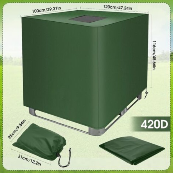 1000L Säiliön Suojus, 420D IBC Säiliön Suojus Vetoketjulla, IBC Suojapeite Tarranauhakiinnityksellä, UV-Suojattu Pölytiivis Vesisäiliön Suojus, 120x100x116cm (Vihreä)