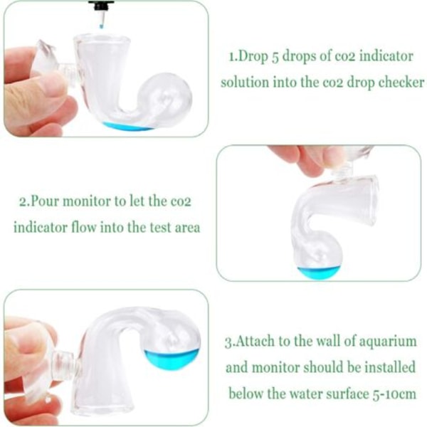 CO2-tester til akvarium, 2 CO2-monitorer til akvarium, CO2-tester i klart glas med sugekop