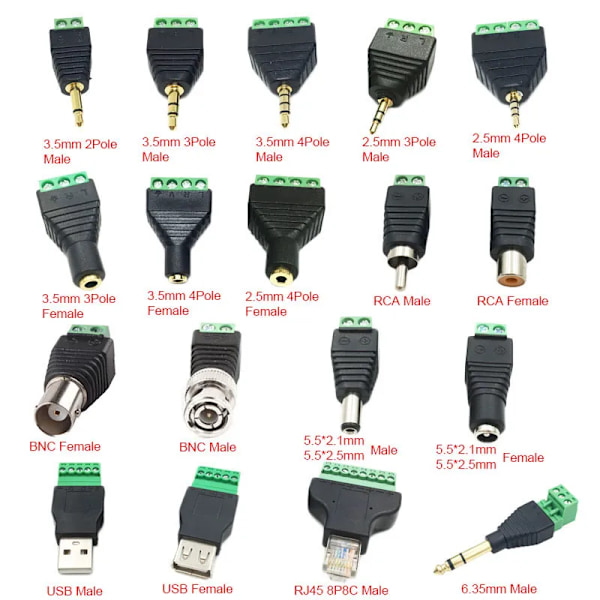 Engros 1 stk. CCTV BNC-stik DC-strømstik 2,5 mm 3,5 mm han hun Audio Video Balun System Sikkerhedsadapter Coax CAT5 RJ45 USB-stik