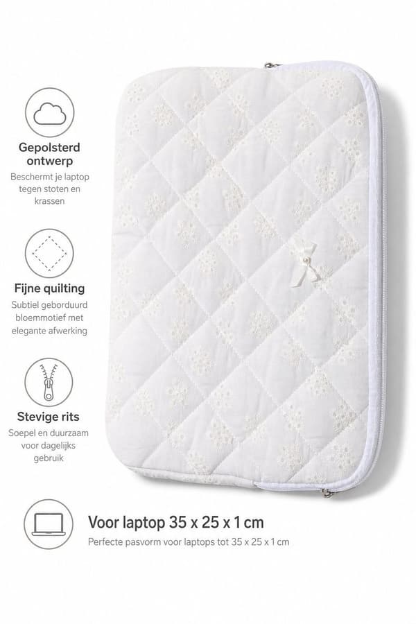 13-14 tums laptopfodral, slitstark quiltad textil, mjukt vadderat foder, extra förvaring, för arbete, skola och resor, vit