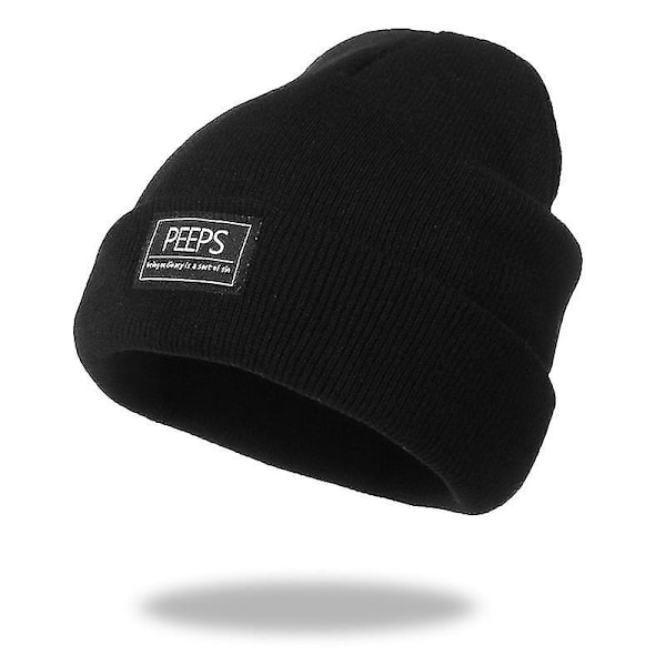 XJ-Talvimyssy käänteellä, Unisex Neulottu Myssy Musta, Lämpimät Myssyt Naisille ja Miehille