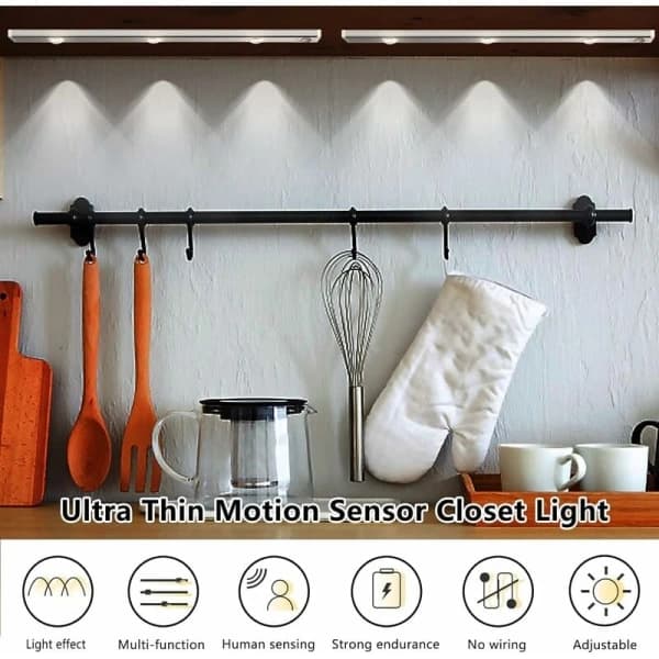 LED-garderobebelysning, 40 cm garderobebelysning med bevegelsessensor, 2 stk