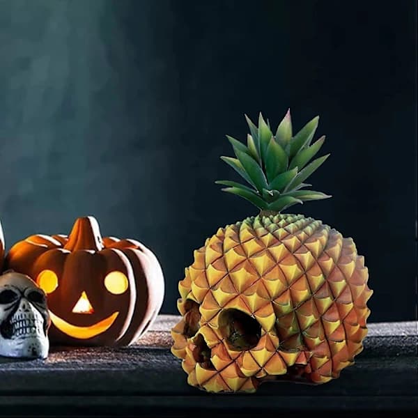 Ananas Dødninghode Dekorasjon, Ananas Dødninghode Modell i Resin, Realistisk Morsom Halloween Dødninghode Statue