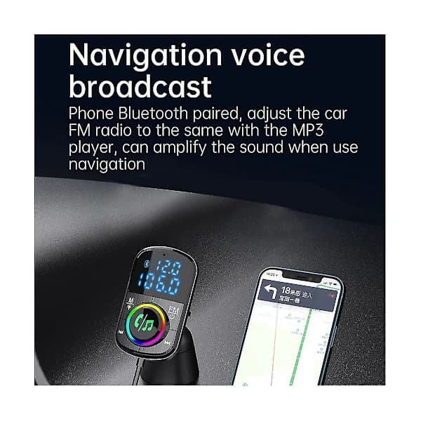 Bil FM-sender Billader Bluetooth 5.0 Biladapter Qc 3.0 Hurtiglading Pd Billader Mp3 Musikk