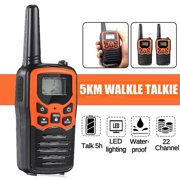22-kanals håndholdt walkie-talkie radio, 10 km rækkevidde, UHF 400-470 MHz, dobbeltbånd, lang rækkevidde SortOrange