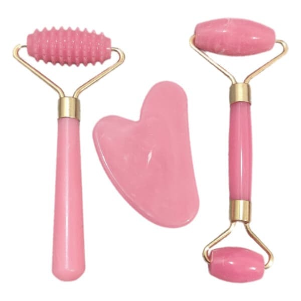 XJ-3-Pack Harts Ros Roller och Gua Sha Ansiktsroller