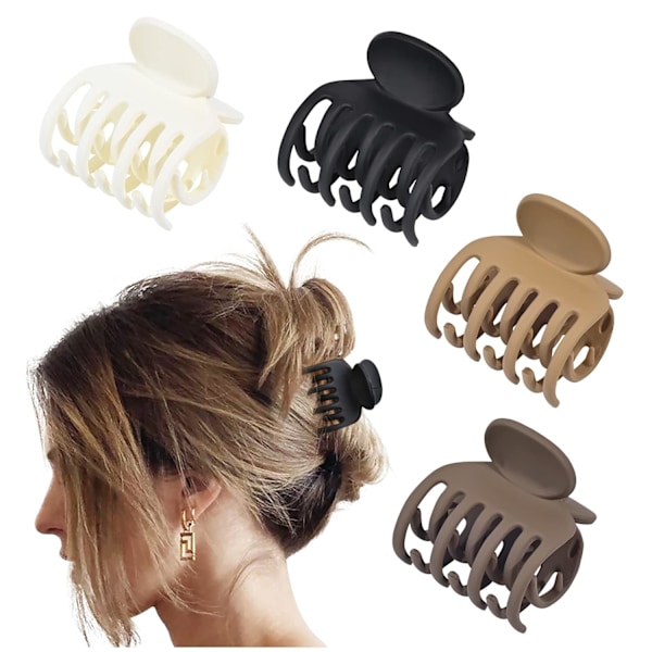 XJ Hårklämmor med dubbla rader tänder Små klämmor för tunt hår 4-pack 1,6\" Medium Matt Halkfri kort håraccessoar för kvinnor och flickor