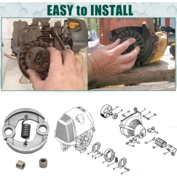 Stål Clutch & Spennfjærsett, Passer STIHL FS90 FC90 FS90R FC100 FS100 FS110 M100 HT100 HT131 HT101 HL100 HL90 Gressklippere, Erstatter 4180-160-2000