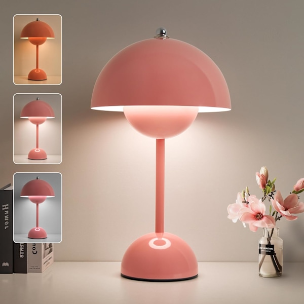 XJ-Modern Trådløs Soppformet Bordlampe, 5200mAh Oppladbart Batteri, 3 Farger Trinnløs Dimbar, Bærbar Nattbords LED-Skrivebordslampe