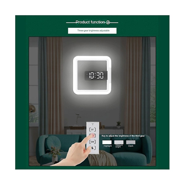 XJ-Multifunktionell Fyrkantig Rgb Klocka Hem Termometer Digital Väckarklocka Led Spegel Skelett Väggklocka