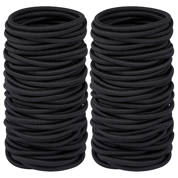 XJ-Elastiske hårbånd til tykt, tungt og krøllet hår 120 stk, hårelastikker til kvinders hår, sorte hestehaleholdere i bulk (4 mm)