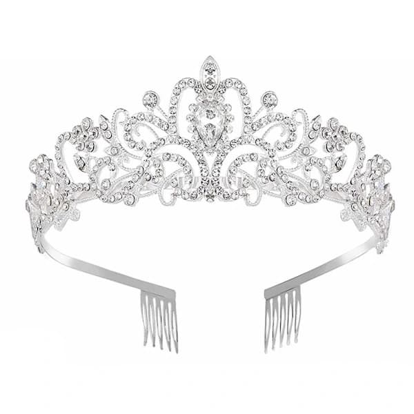 Kristal Rhinestone Krone Hårkrone Tiara SØLV Sølv