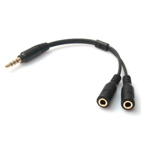 3,5 mm stereo lyd hanstik og mikrofon splitter adapter sort