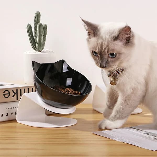 Halkfri dubbel matskål för katt och hund, vit