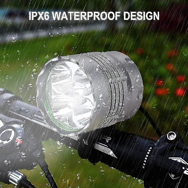 Cykellampor, 6000 Lumen 5 LED Cykellampa, Vattentät Mountainbike Framlampa Med Uppladdningsbart Batteripaket, 3 Lägen Cykel [DB]