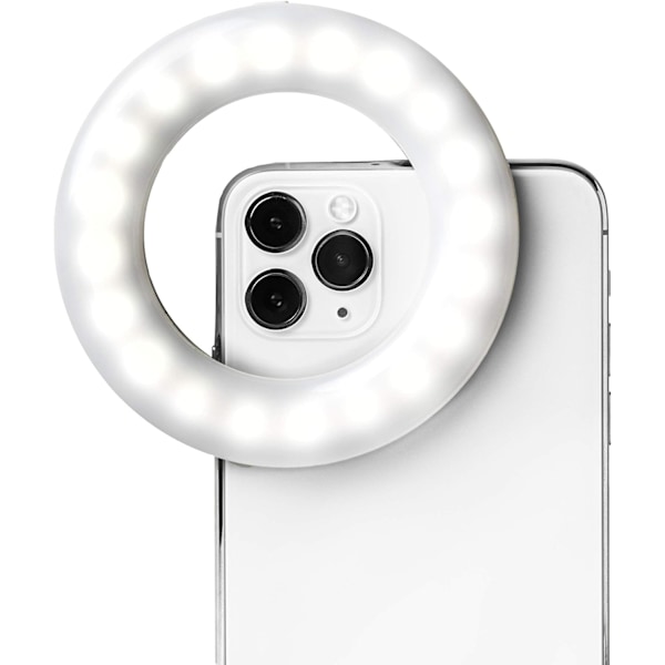 XJ-Selfie Ringlampe, Lysklämma til iPhone, Android og Laptopkamera | 3 Justerbare Lystilstande