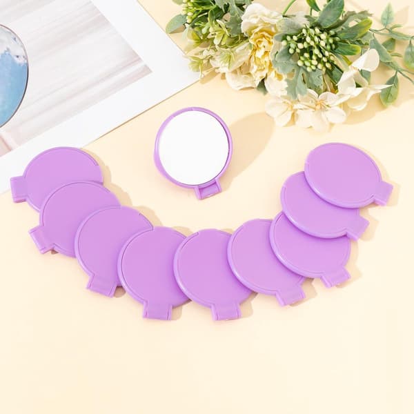 10-pack kompakt fällbar spegel, rund mini-sminkspegel för resor med lock, bärbar handspegel för väskan, lila