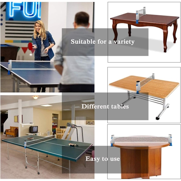 XJ-Utfellbart Pingisnett, Bærbart Bordtennisnettstativ, Perfekt for Pingisbord, Skrivebord, Spisebord, Justerbar Lengde 190CM