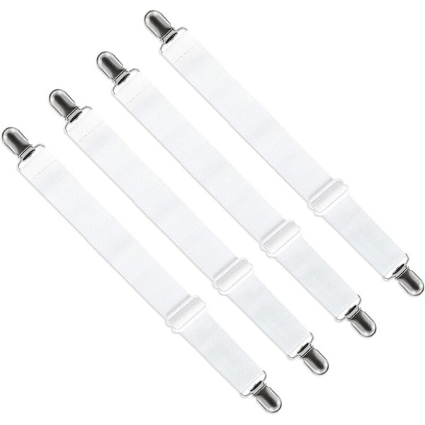Adjustable Sheet Straps (65 cm to 200 cm), Adjustable Strap for Sheets, Sofa, Ironing Board Cover (White, 4-Pack)