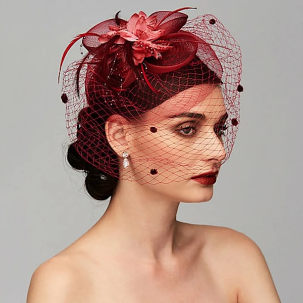 Flerfarget blomsterhodeplagg, brudehodeplagg, hatt, hårnål, hårnåler, fascinator hårnål