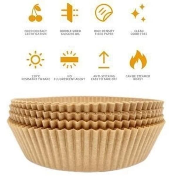 100-pack Air Fryer-papper - Brun 20 cm. Brun