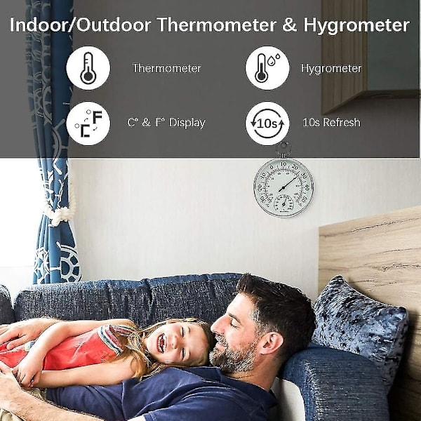 Termometer för inomhus och utomhus 10 cm Hygrometer Termometer för inomhus och utomhus Lufttemperaturmätare Luftkonditionering Hygrometer Mätare In...