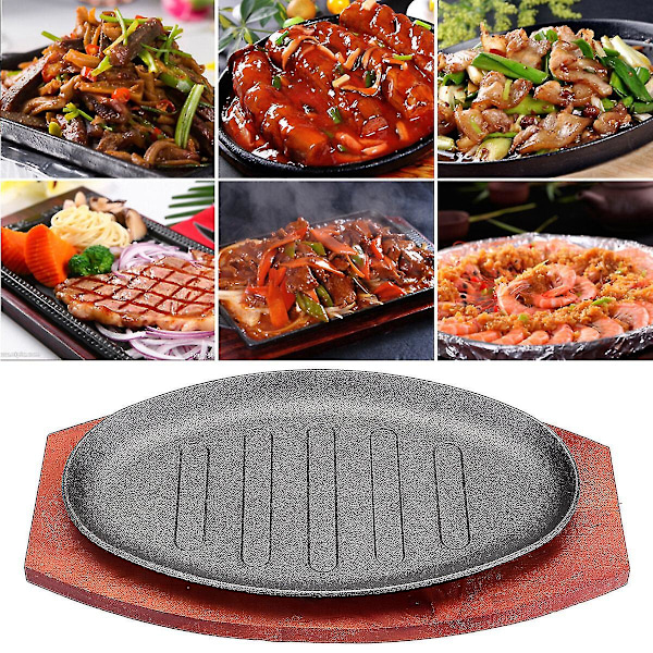 XJ-3 Koot Valurautainen Paistinpannu Fajita Sizzling Lautanen Bbq Grillipannu Ruoanlaitto Puupidike Hh20 (YJD)