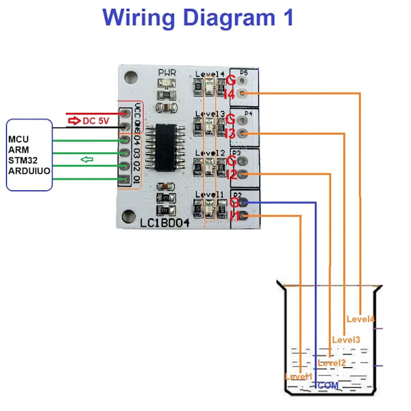 DC 5V 7-12MA 4 Digital Vann Væskenivå Indikator Kort Kontroller Sensor Bryter Modul for Fisketank Vanntårn