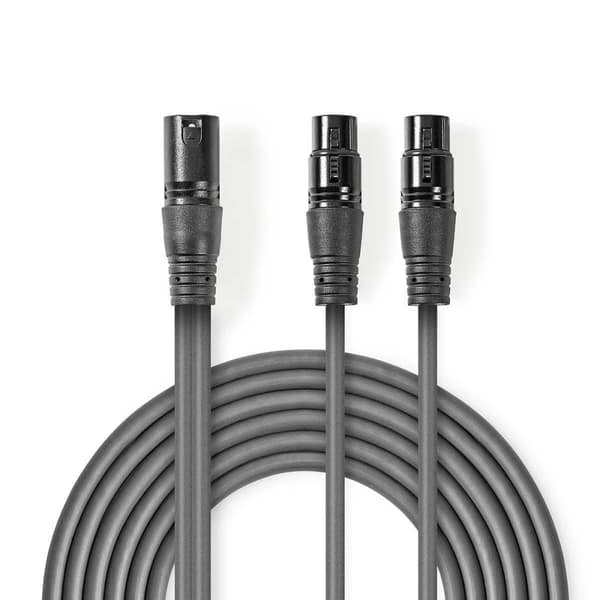 XJ-Balansoitu äänikaapeli | XLR 3-nastainen uros | 2x XLR 3-nastainen naaras | Nikkelipinnoitettu | 1,50 m | Pyöreä | PVC | Tummanharmaa | Pahvikotelo