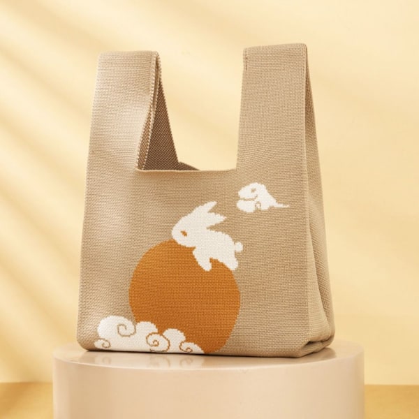 XJ-Midhöstfestivalen strikket håndtaske Rabbit Knot Wrist Bag 3 3