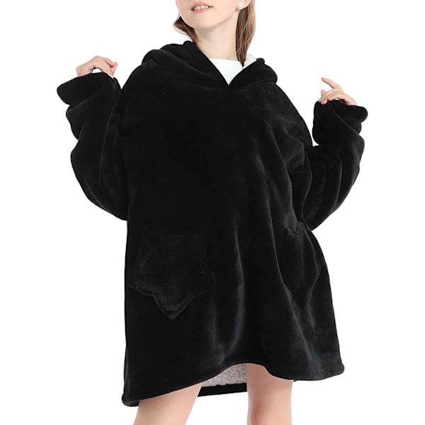 XJ-Överdimensionerad hoodie-filt för barn, mjuk varm mysig bärbar filttröja fleece Sherpa-filt med fickor