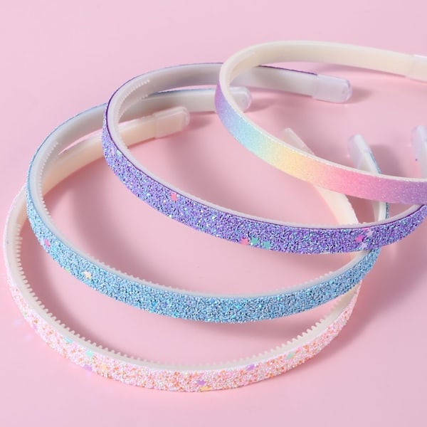 Glitterhårbånd, 4 stk. glitrende søde skridsikre tykke hårbånd (stjerneblå, stjernerosa, stjernelilla, gradient varm farve)