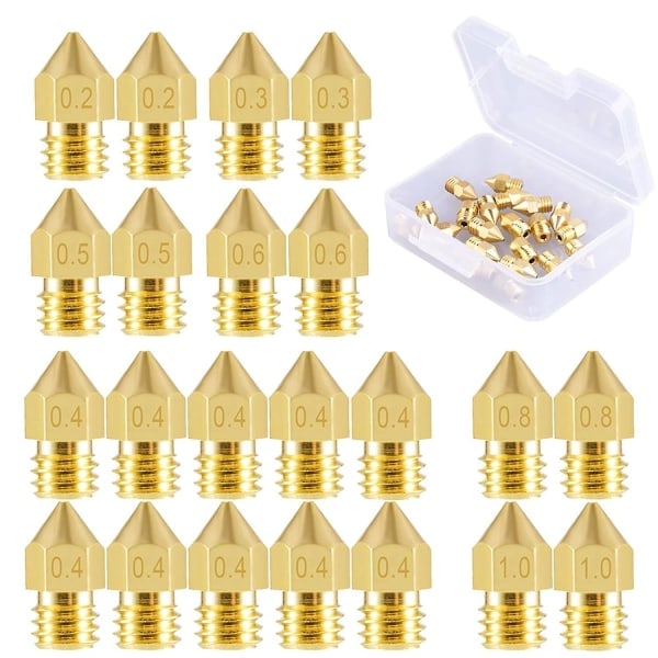 22 stycken skrivarmunstycken Mk8 Munstycke 0.2mm, 0.3mm, 0.4mm, 0.5mm, 0.6mm, 0.8mm, 1.0mm för Makerbot Cr-10 3D-skrivare  (FMY)