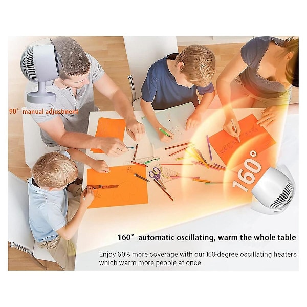 Mini Varmeovn, Romvarmer, 500W Bordvarmer for Kontor, 160° Lateral Auto Oscillerende, 3 Gir Justerbar